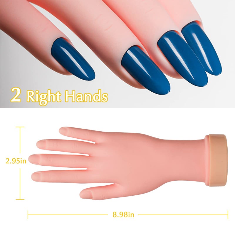 krofaue 2 Pack Right Hands Practice Nail Tips Art Trainer Training Hand Tool Flexible Bendable Movable Fake Mannequin Manicure Tool - Image 2